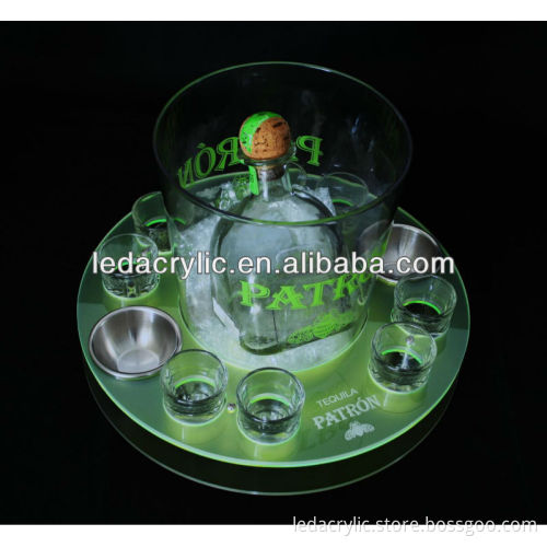 LED lighted service tray for bucket, shot glasses